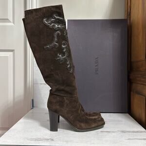Prada Calzature Donna Brushed Calfskin Leather Boots - Worn Once - Size 38.5